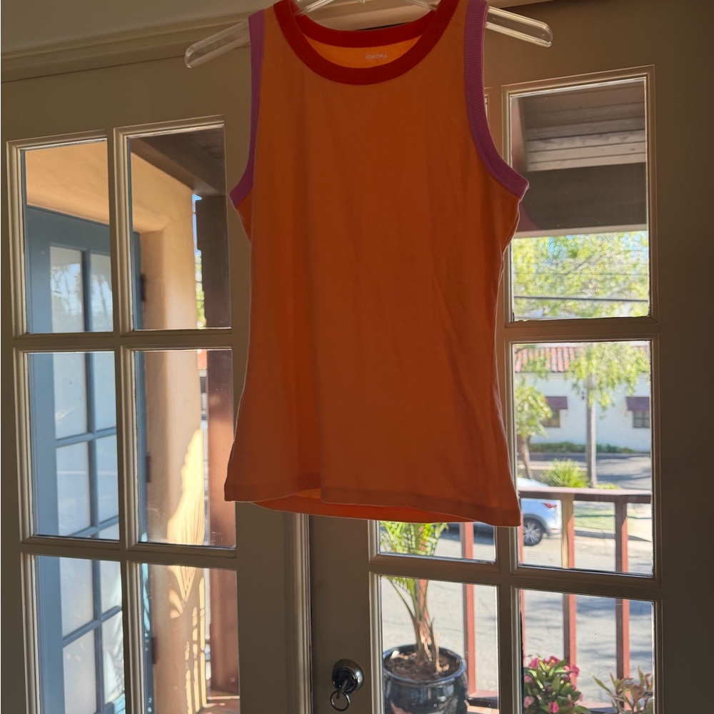 Women’s Sleeveless Colorblock Tank Top - Orange/Pink size medium
